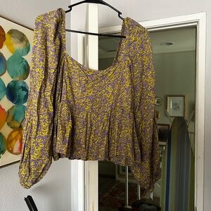 Abound Purple & Yellow Floral Smocked Peasant Blouse